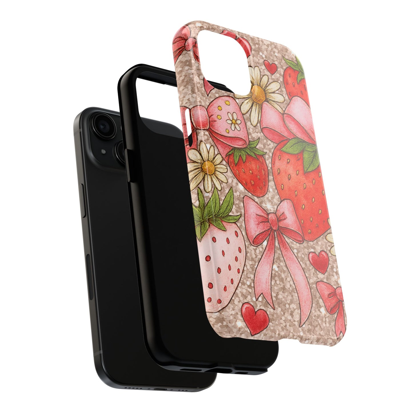 Strawberry Bow Tough Phone Case — Cute Floral Hearts iPhone Protector