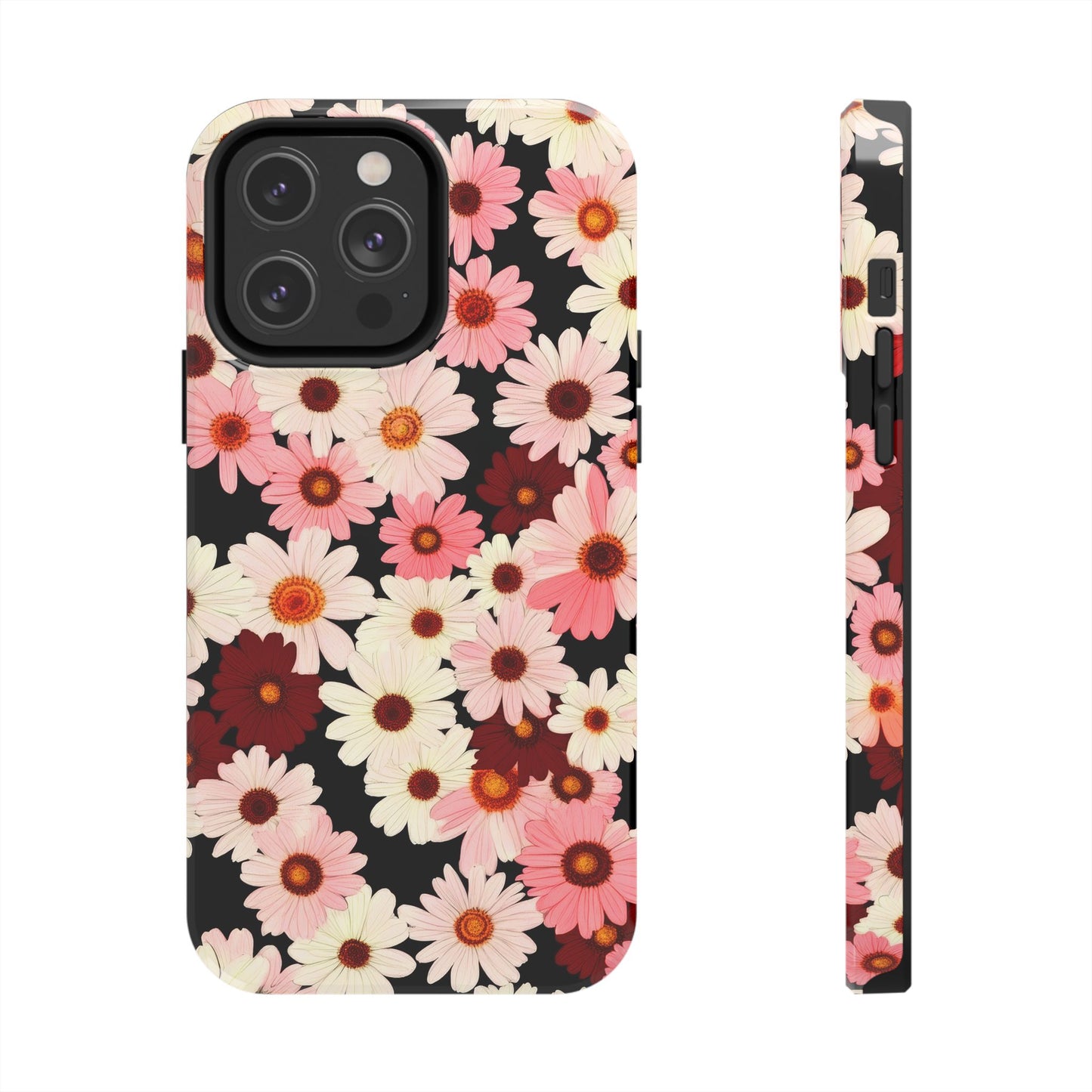 Floral Daisies Tough Phone Case — Pink & Burgundy Flower Protection