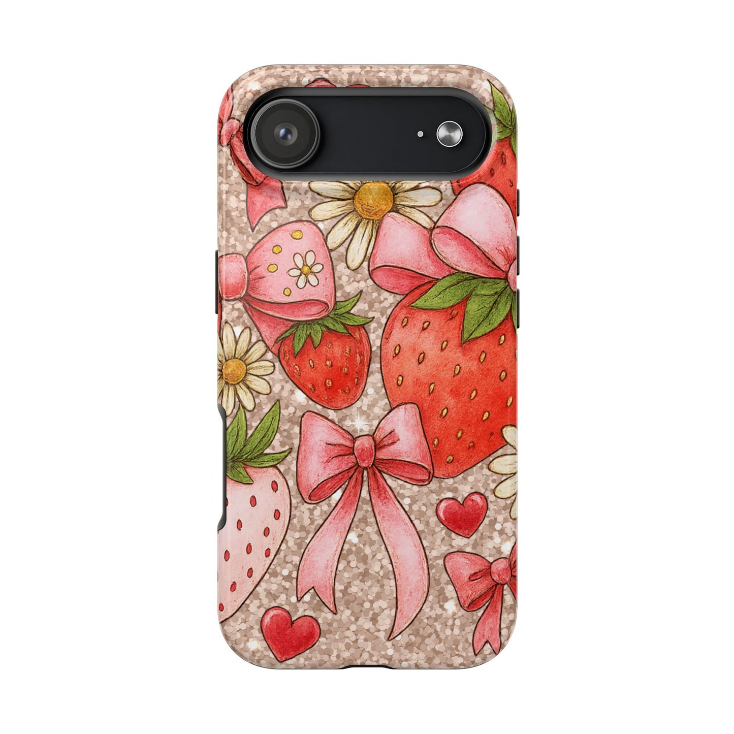 Strawberry Bow Tough Phone Case — Cute Floral Hearts iPhone Protector