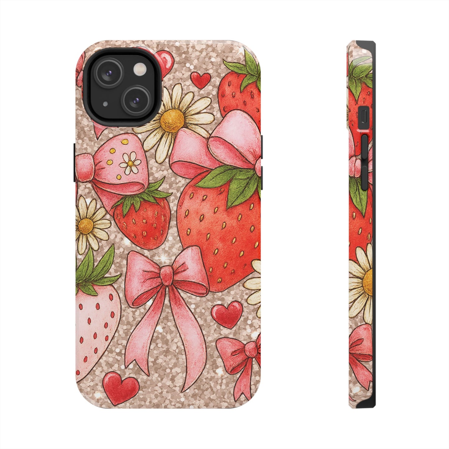Strawberry Bow Tough Phone Case — Cute Floral Hearts iPhone Protector