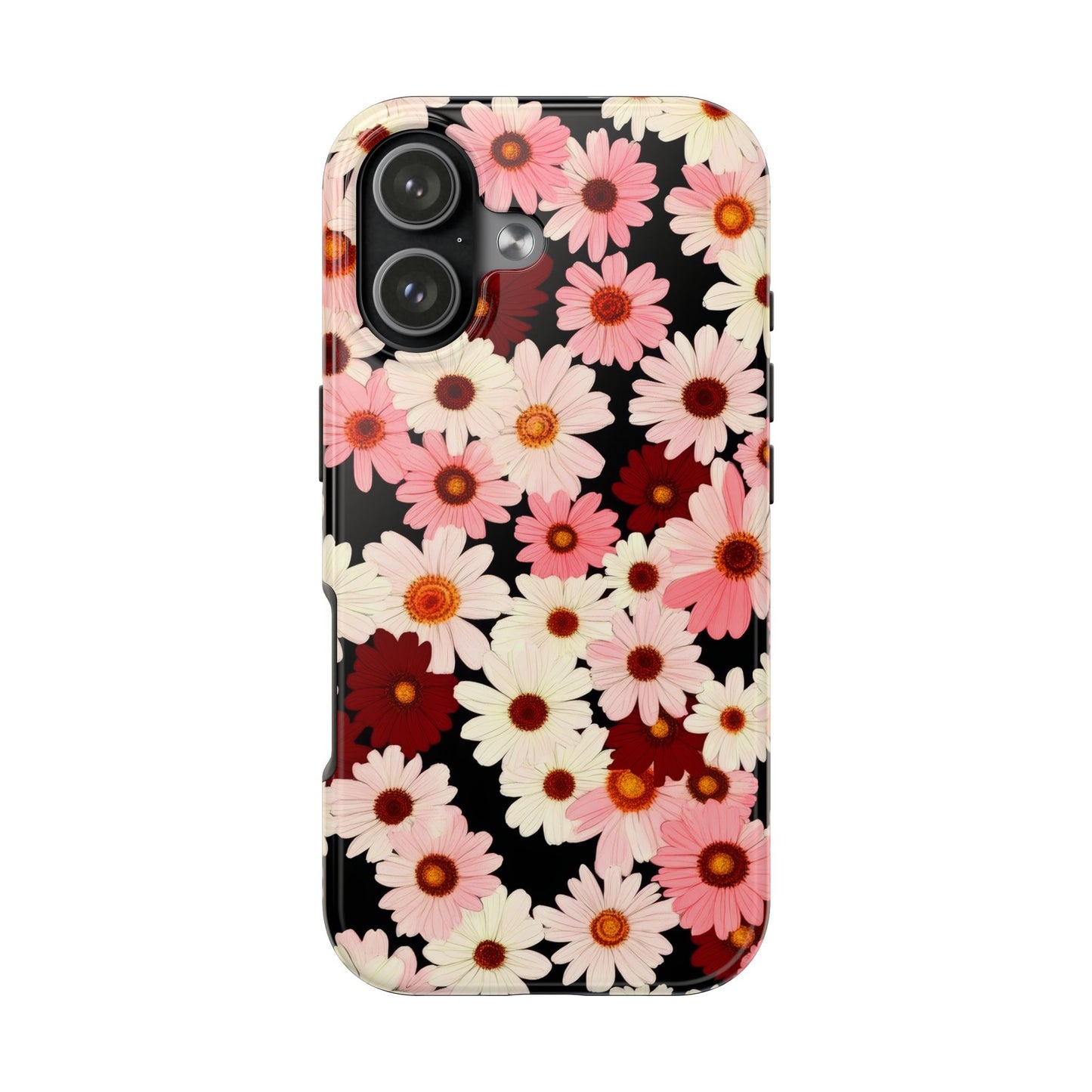 Floral Daisies Tough Phone Case — Pink & Burgundy Flower Protection