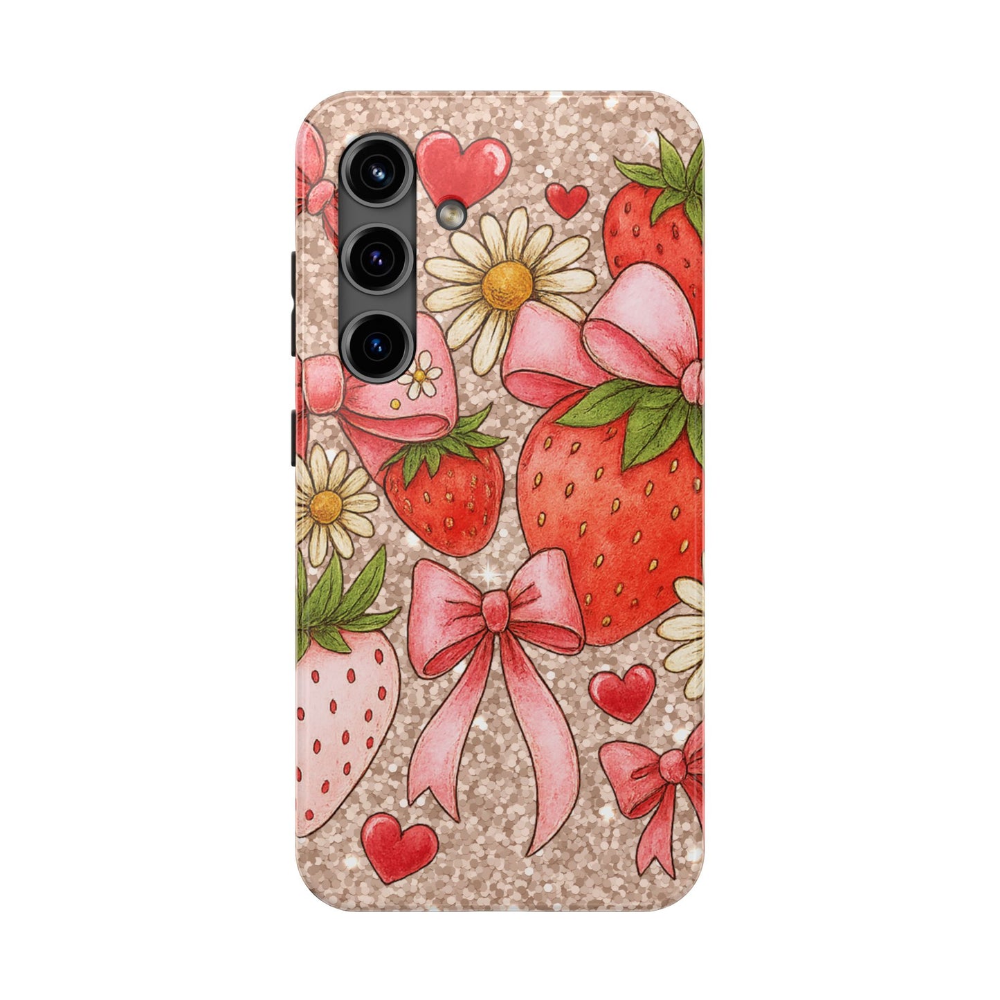 Strawberry Bow Tough Phone Case — Cute Floral Hearts iPhone Protector