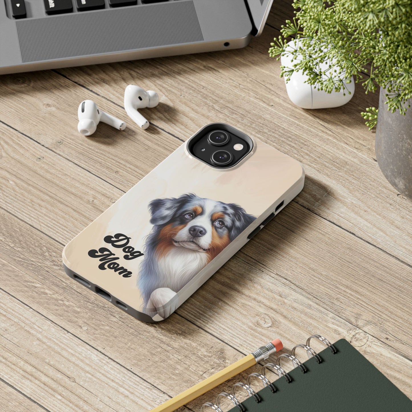Dog Mom Tough Phone Case — Australian Shepherd Portrait Protective Cover