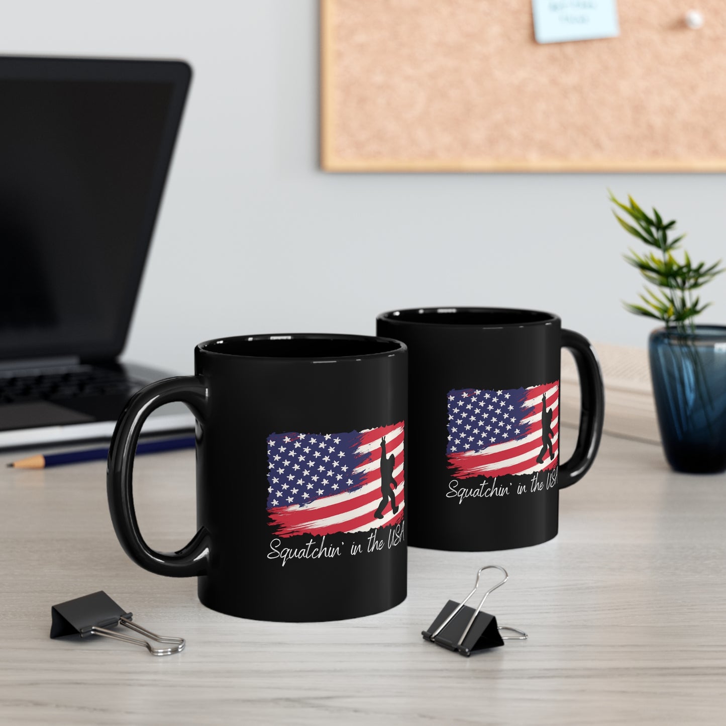 Squatchin' in the USA-11oz Black Mug