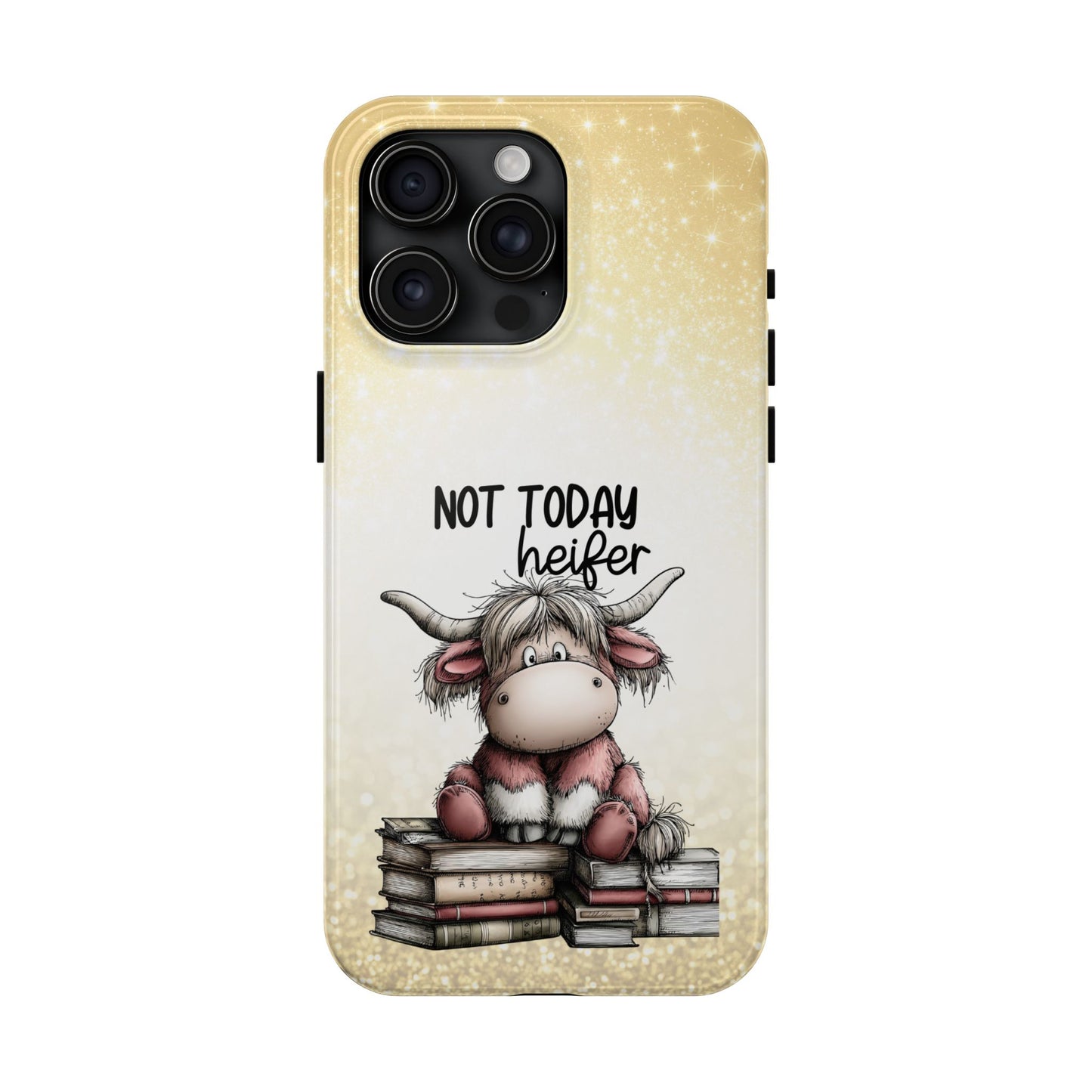 Not Today Heifer Phone Case — Cute Cow Illustration on Glitter Background, Protective Tough Phone Case