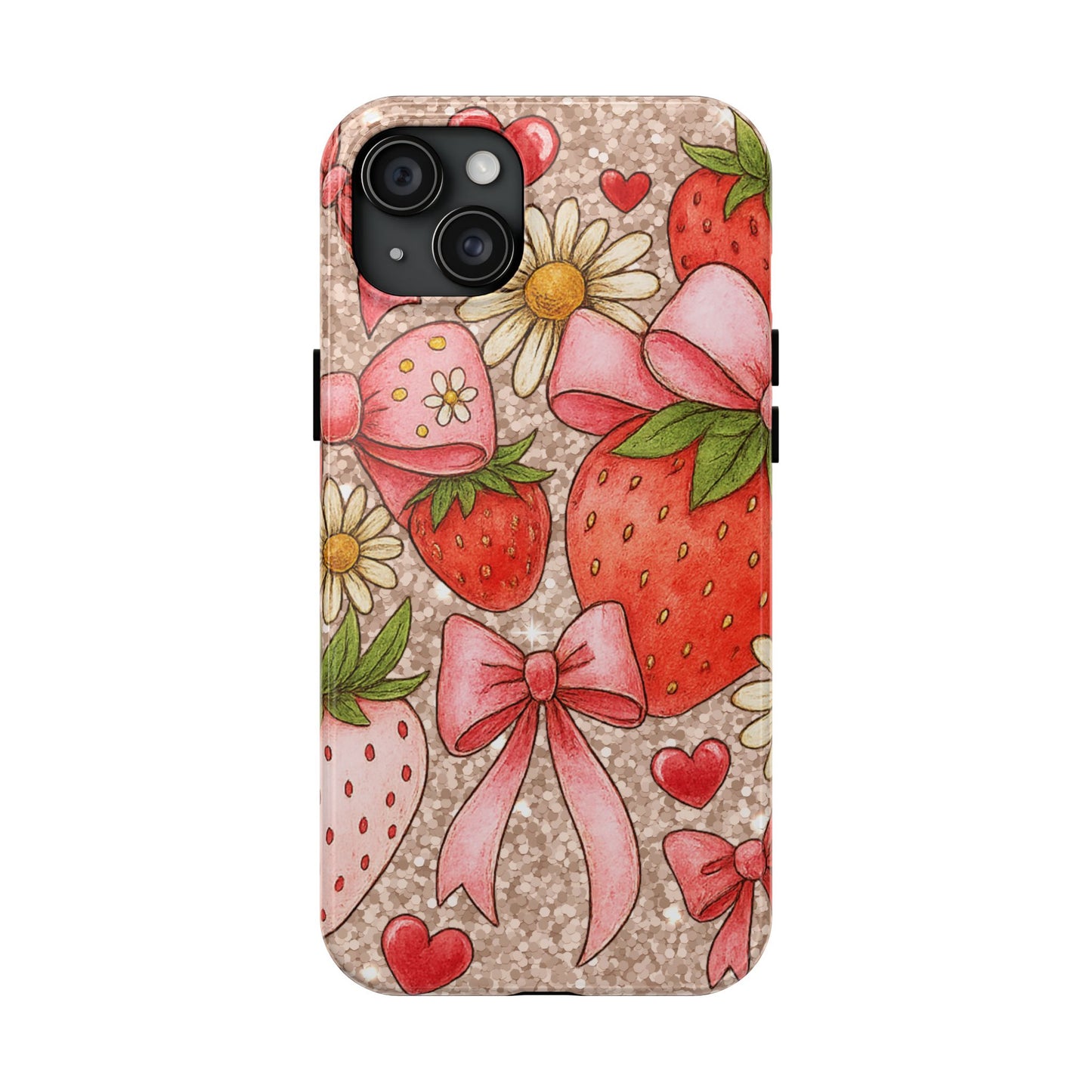 Strawberry Bow Tough Phone Case — Cute Floral Hearts iPhone Protector