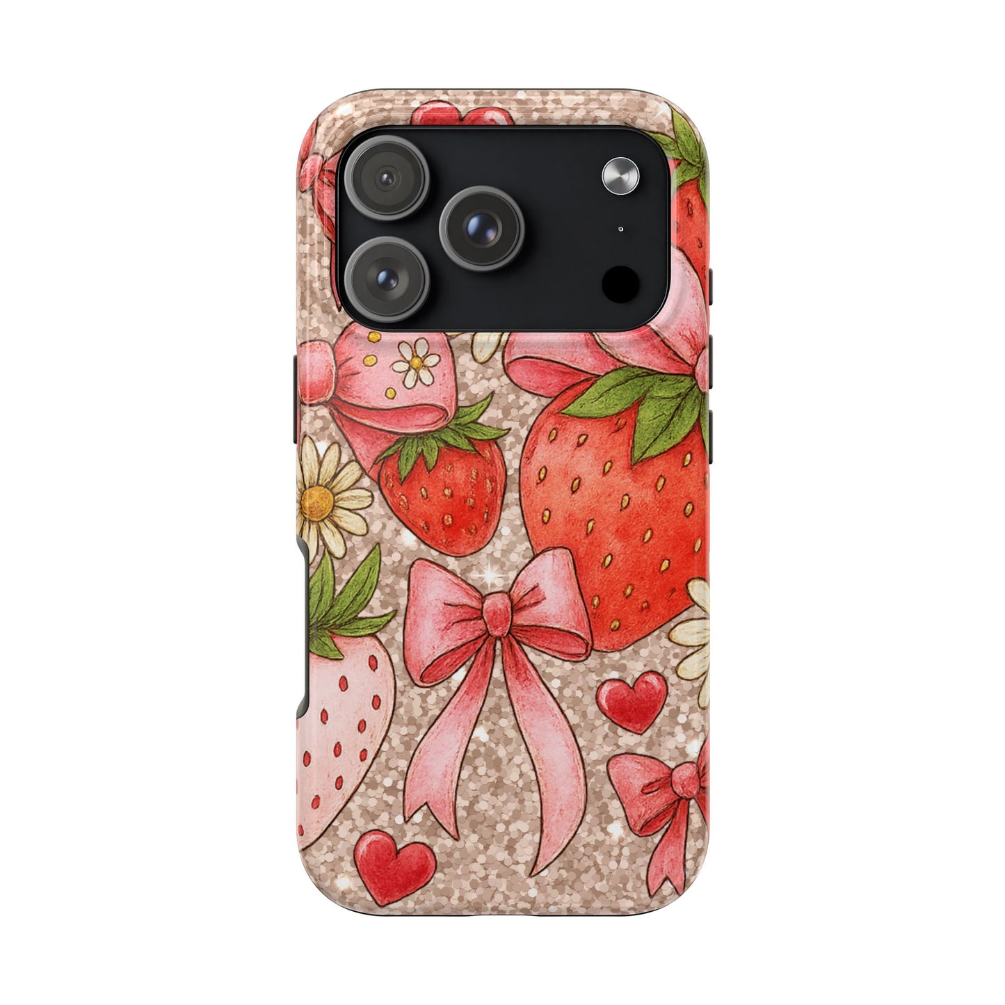 Strawberry Bow Tough Phone Case — Cute Floral Hearts iPhone Protector