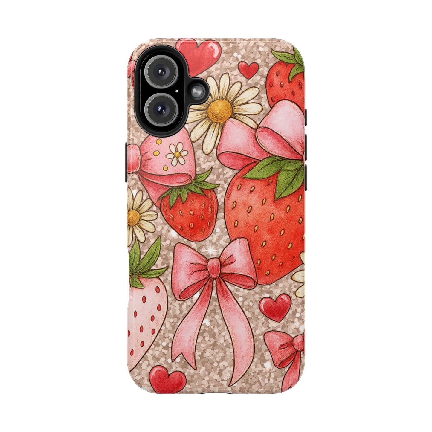 Strawberry Bow Tough Phone Case — Cute Floral Hearts iPhone Protector