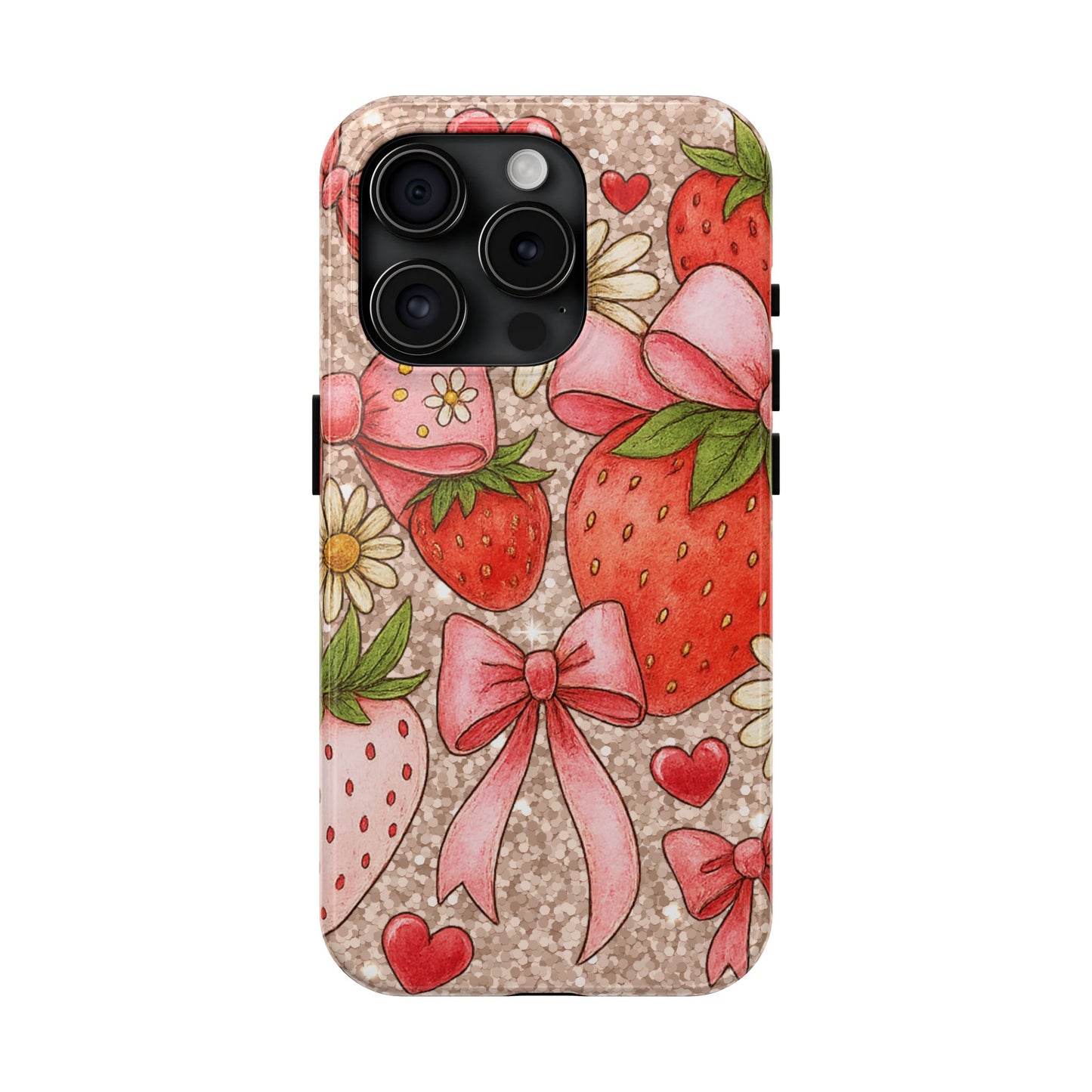 Strawberry Bow Tough Phone Case — Cute Floral Hearts iPhone Protector