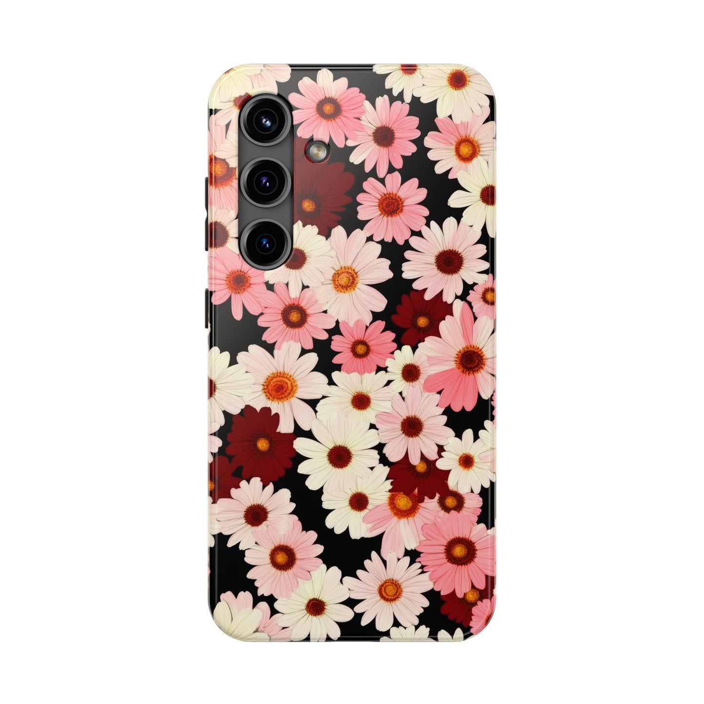 Floral Daisies Tough Phone Case — Pink & Burgundy Flower Protection