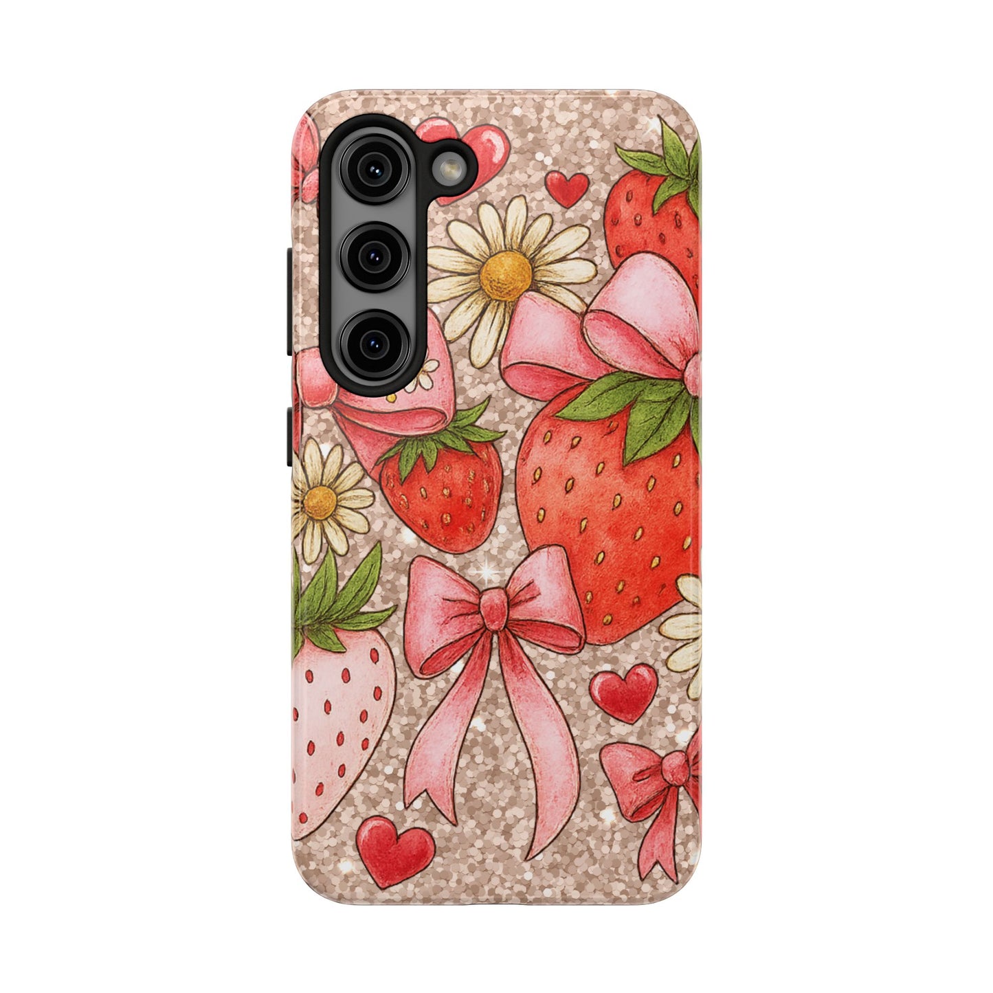 Strawberry Bow Tough Phone Case — Cute Floral Hearts iPhone Protector