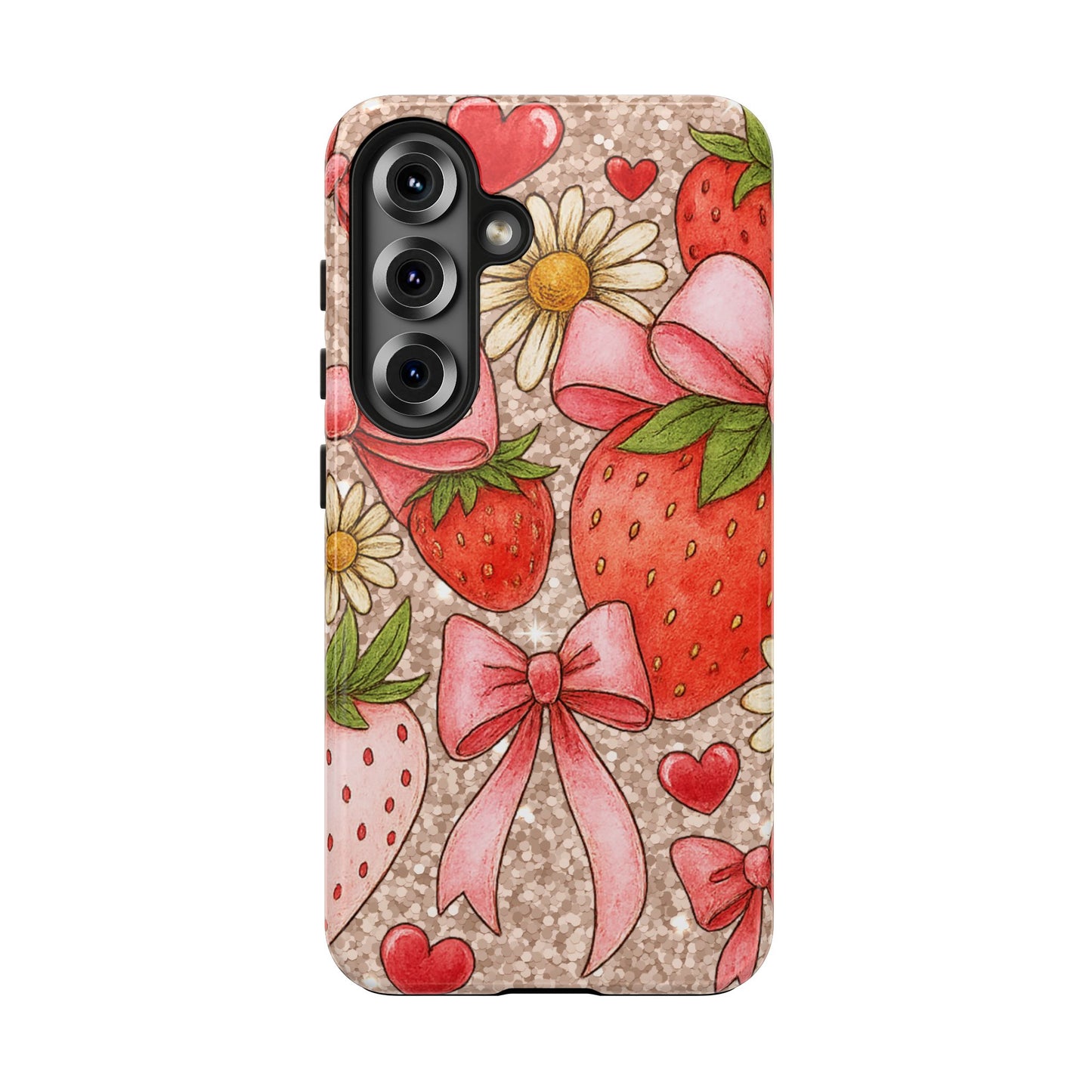 Strawberry Bow Tough Phone Case — Cute Floral Hearts iPhone Protector