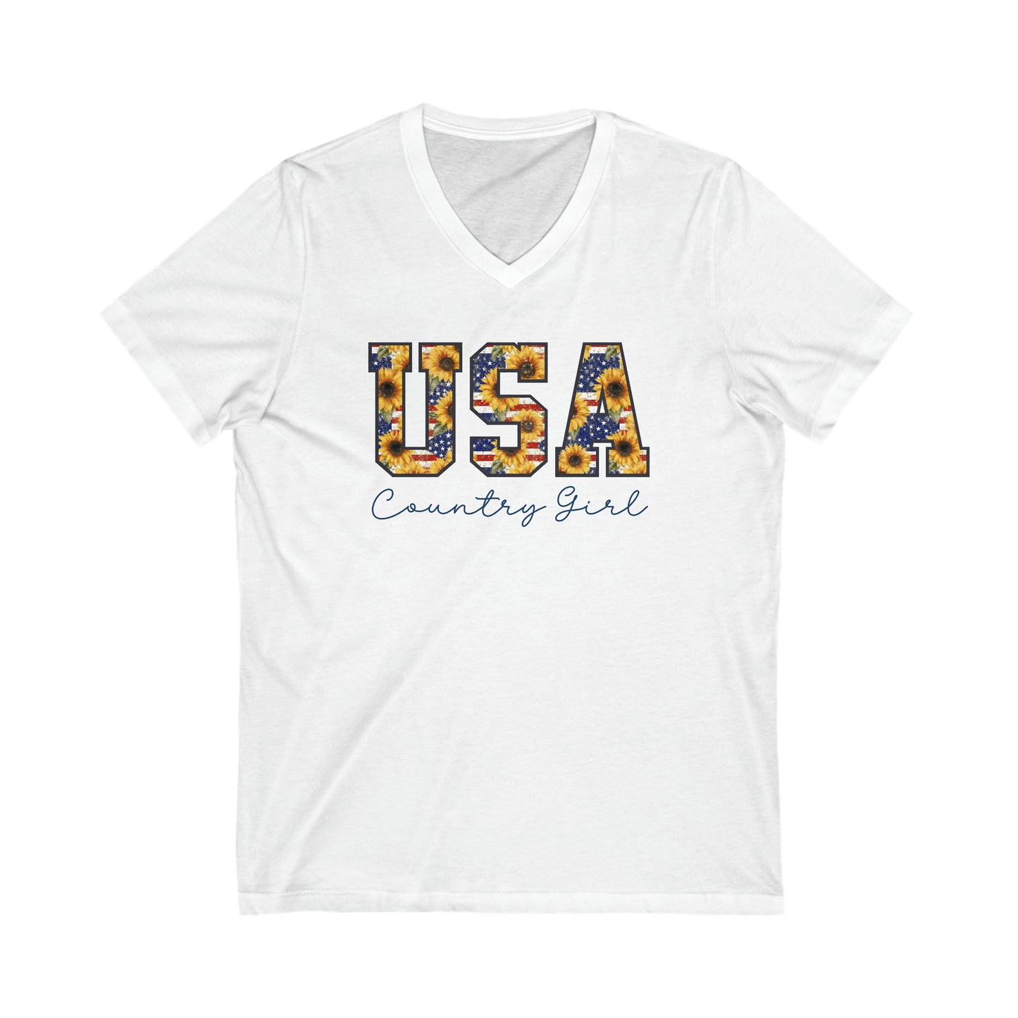 USA Country Girl Unisex Jersey Short Sleeve V-Neck Tee