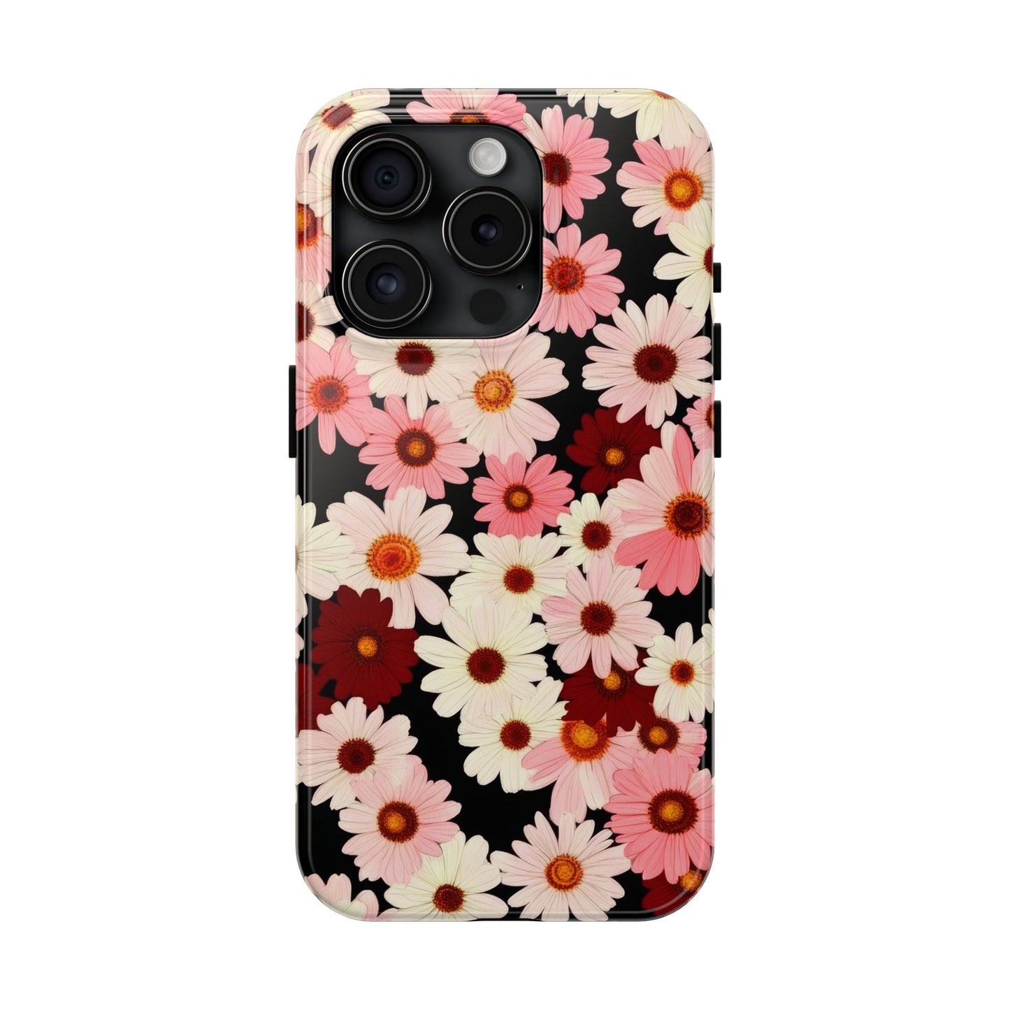Floral Daisies Tough Phone Case — Pink & Burgundy Flower Protection