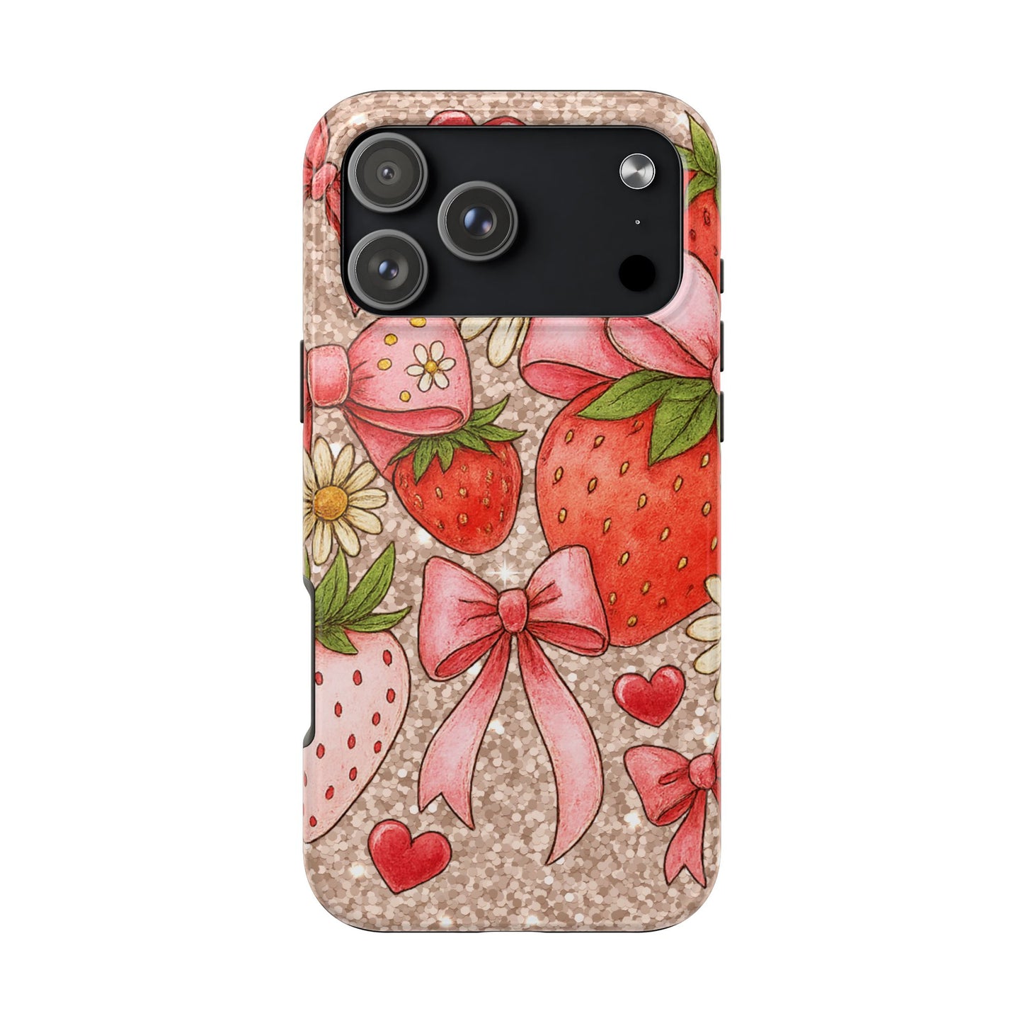 Strawberry Bow Tough Phone Case — Cute Floral Hearts iPhone Protector