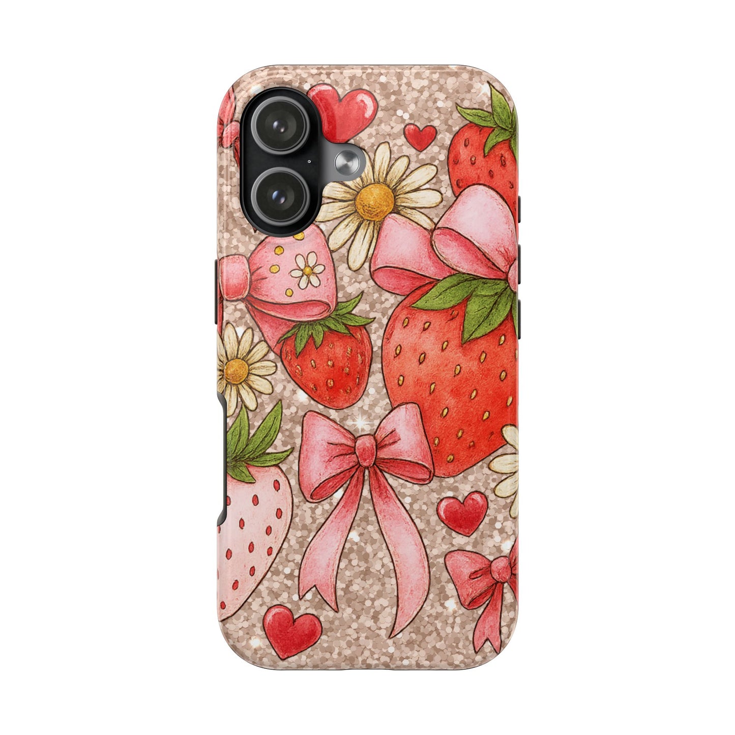 Strawberry Bow Tough Phone Case — Cute Floral Hearts iPhone Protector