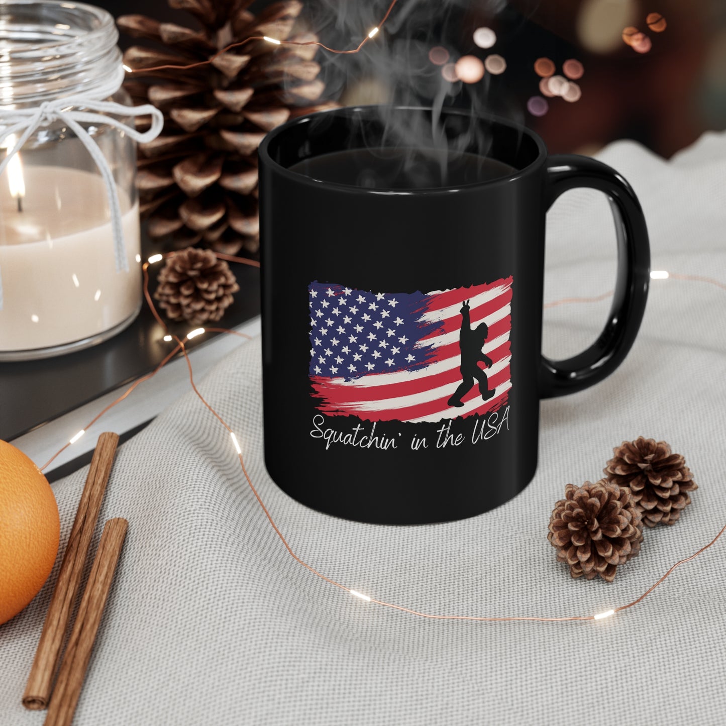 Squatchin' in the USA-11oz Black Mug