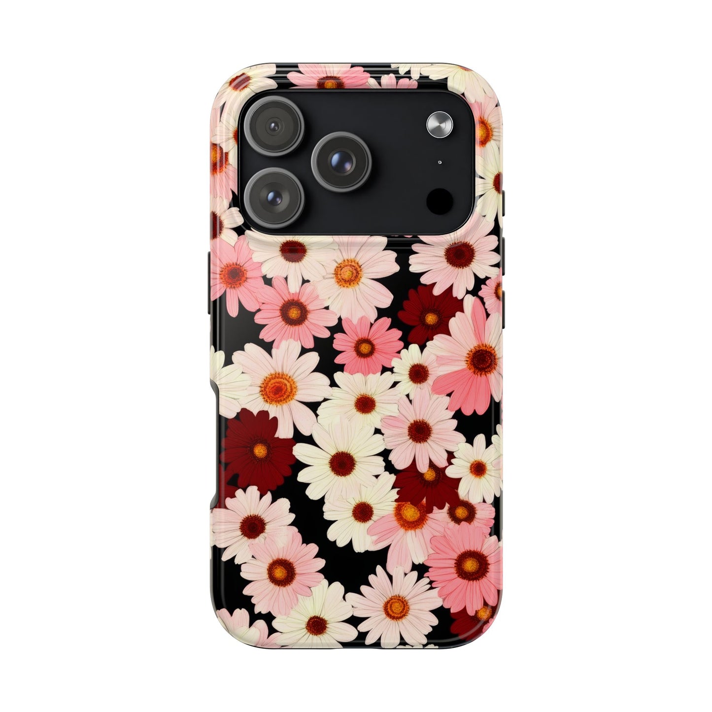 Floral Daisies Tough Phone Case — Pink & Burgundy Flower Protection