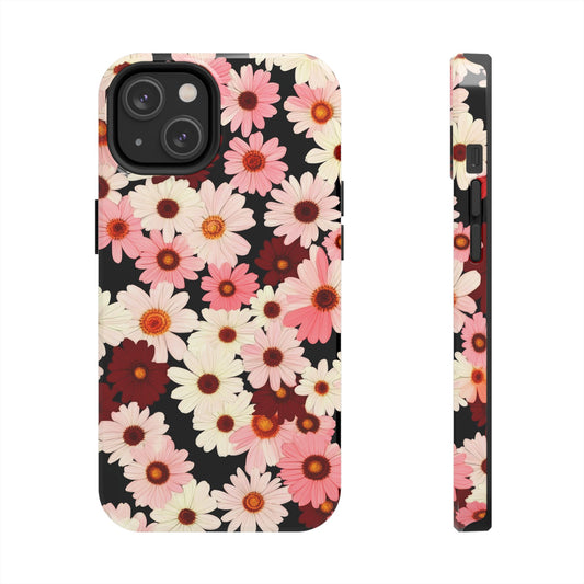 Floral Daisies Tough Phone Case — Pink & Burgundy Flower Protection