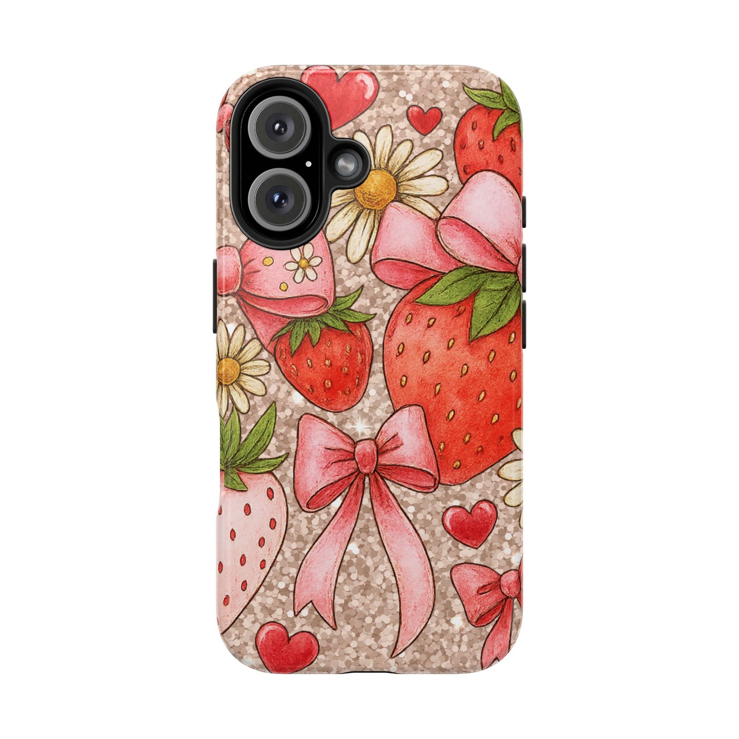 Strawberry Bow Tough Phone Case — Cute Floral Hearts iPhone Protector