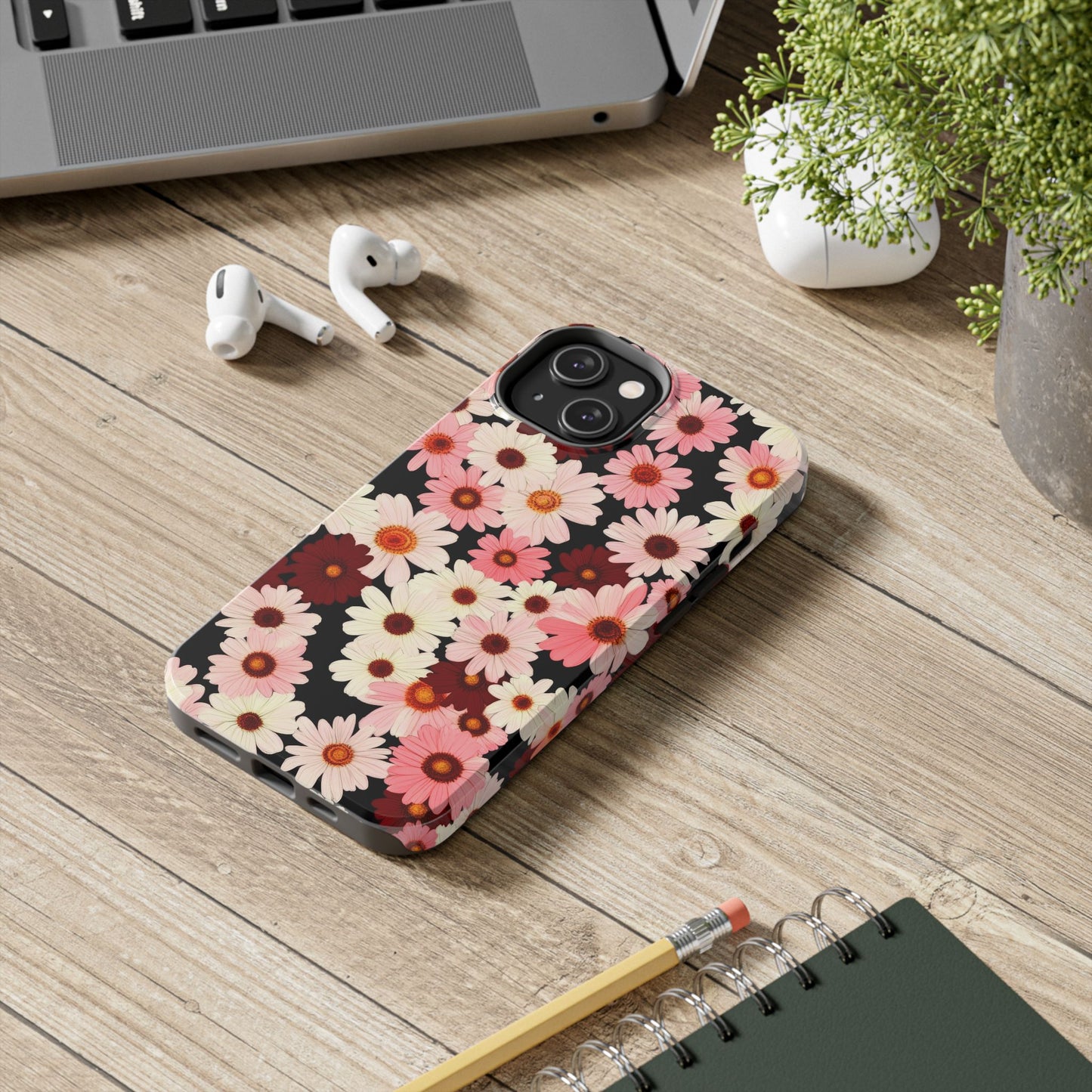 Floral Daisies Tough Phone Case — Pink & Burgundy Flower Protection