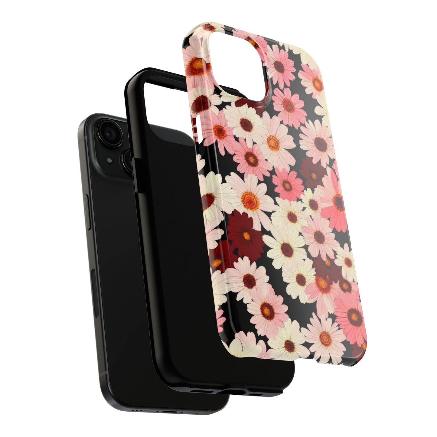 Floral Daisies Tough Phone Case — Pink & Burgundy Flower Protection
