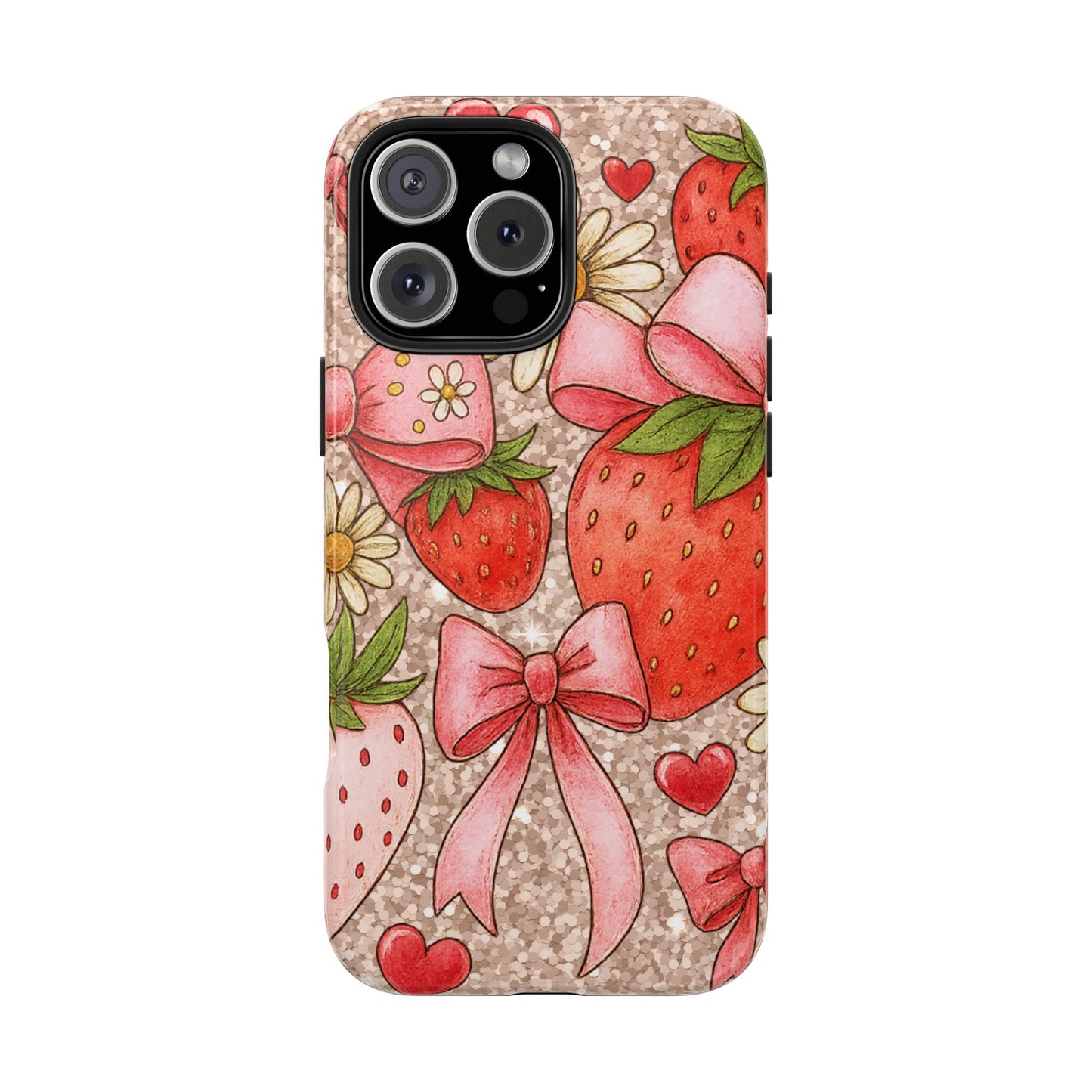 Strawberry Bow Tough Phone Case — Cute Floral Hearts iPhone Protector