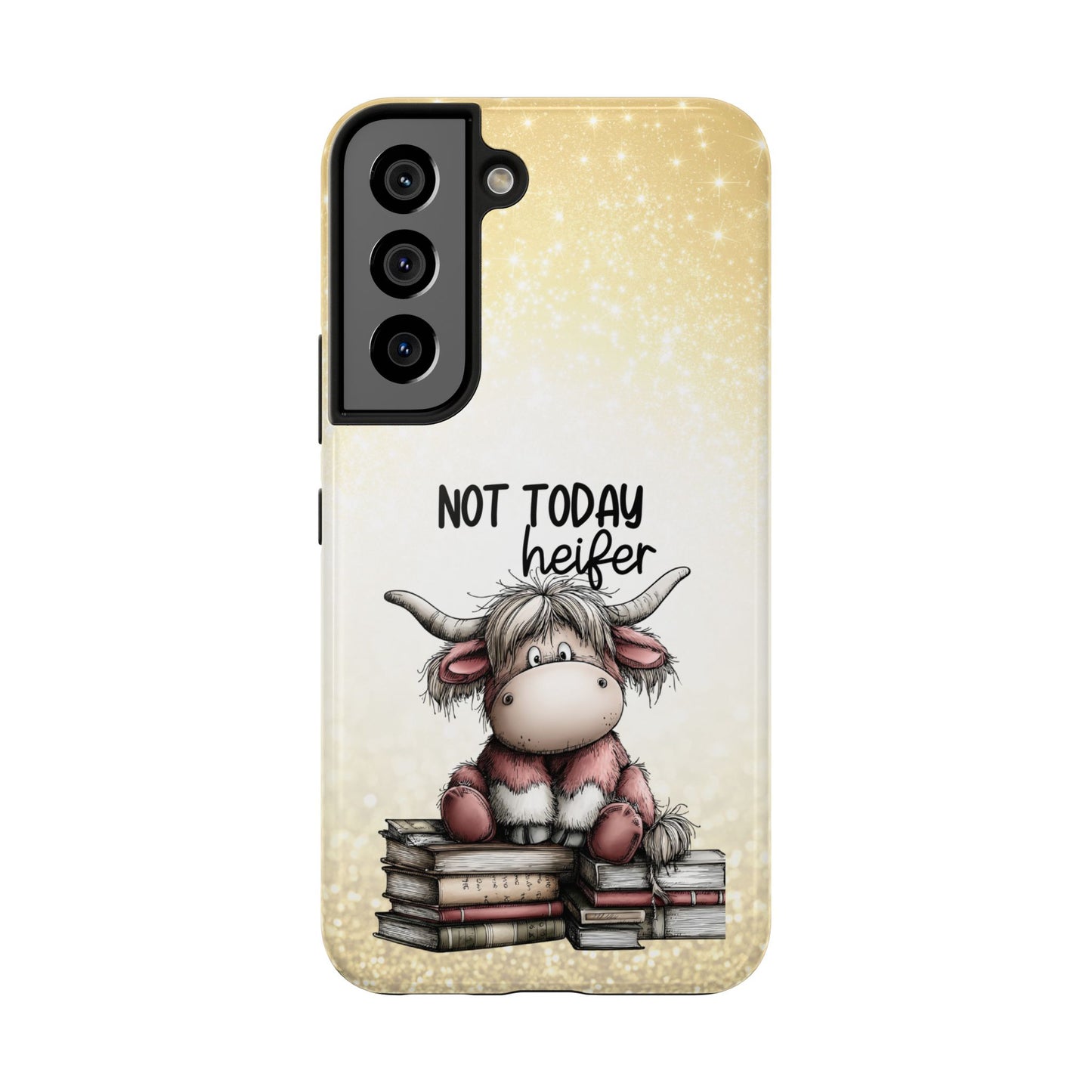 Not Today Heifer Phone Case — Cute Cow Illustration on Glitter Background, Protective Tough Phone Case