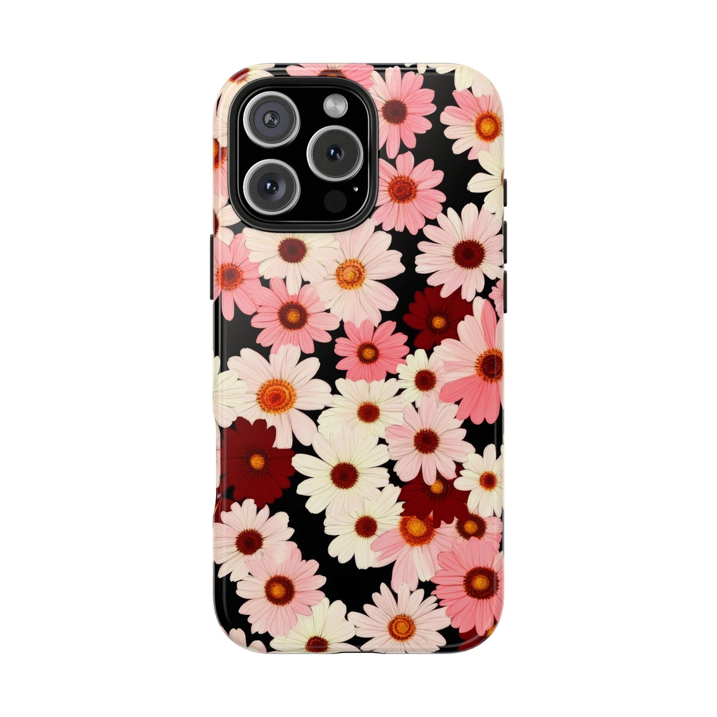 Floral Daisies Tough Phone Case — Pink & Burgundy Flower Protection
