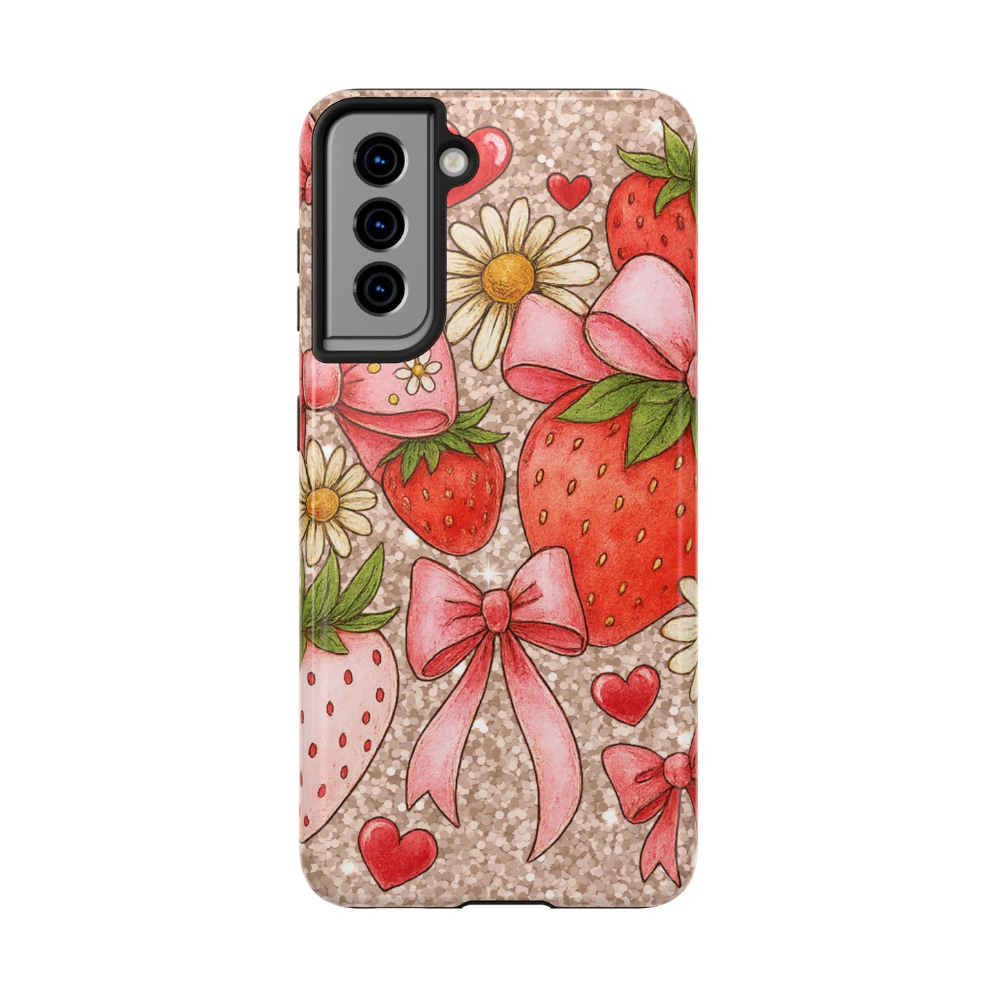 Strawberry Bow Tough Phone Case — Cute Floral Hearts iPhone Protector