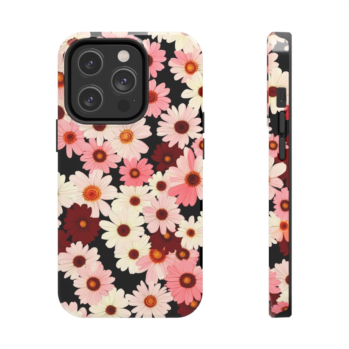 Floral Daisies Tough Phone Case — Pink & Burgundy Flower Protection