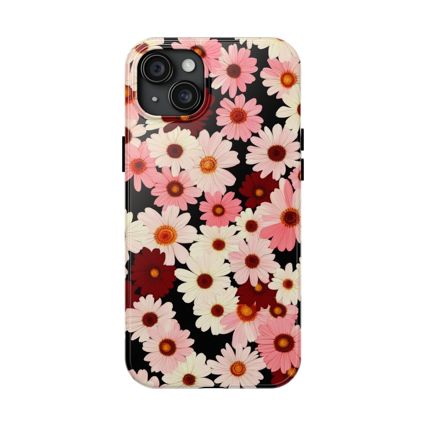 Floral Daisies Tough Phone Case — Pink & Burgundy Flower Protection
