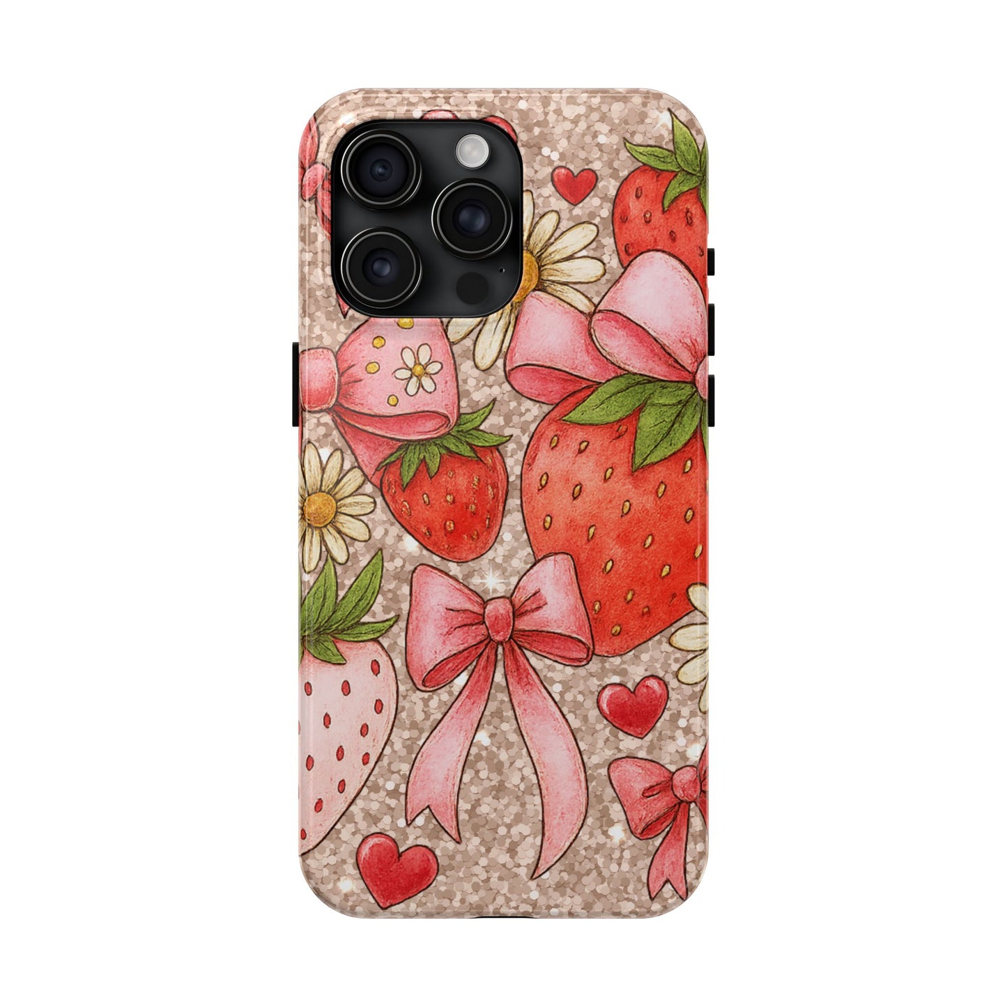 Strawberry Bow Tough Phone Case — Cute Floral Hearts iPhone Protector