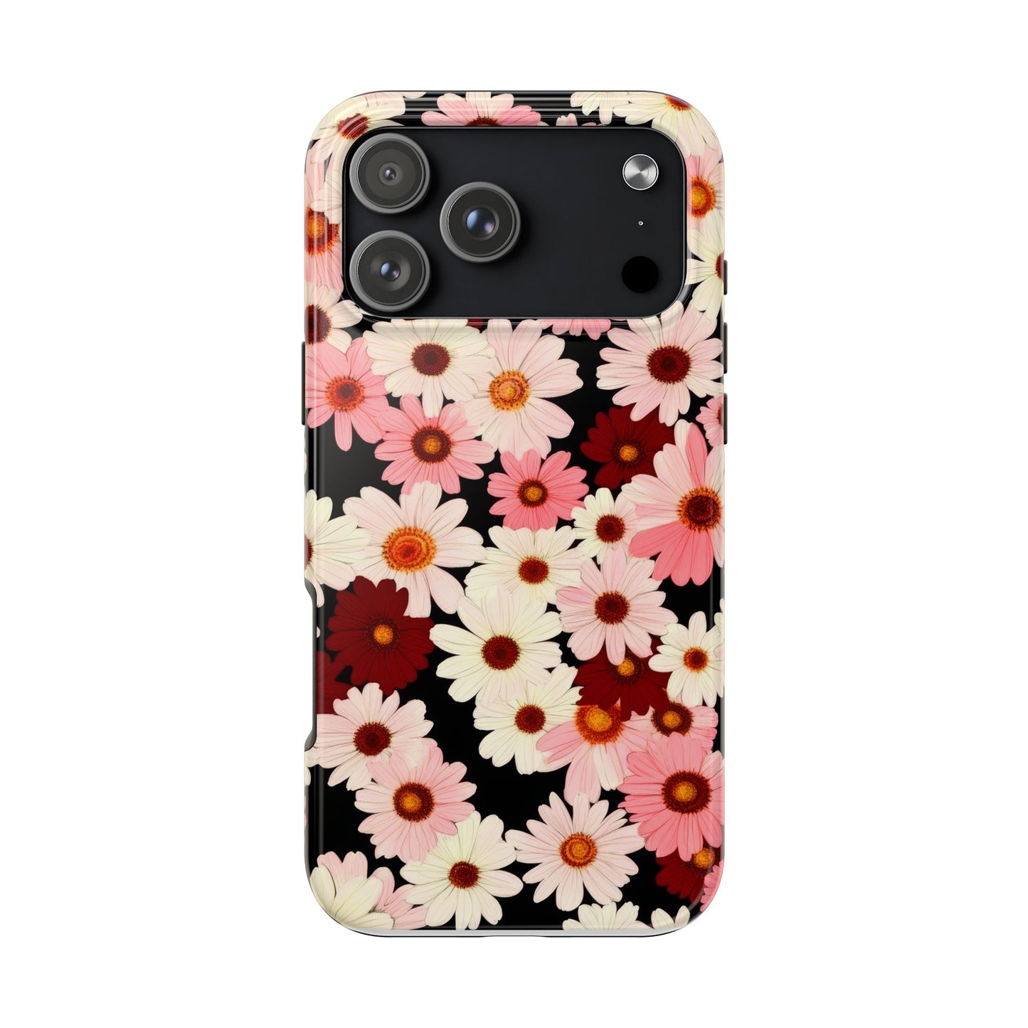 Floral Daisies Tough Phone Case — Pink & Burgundy Flower Protection