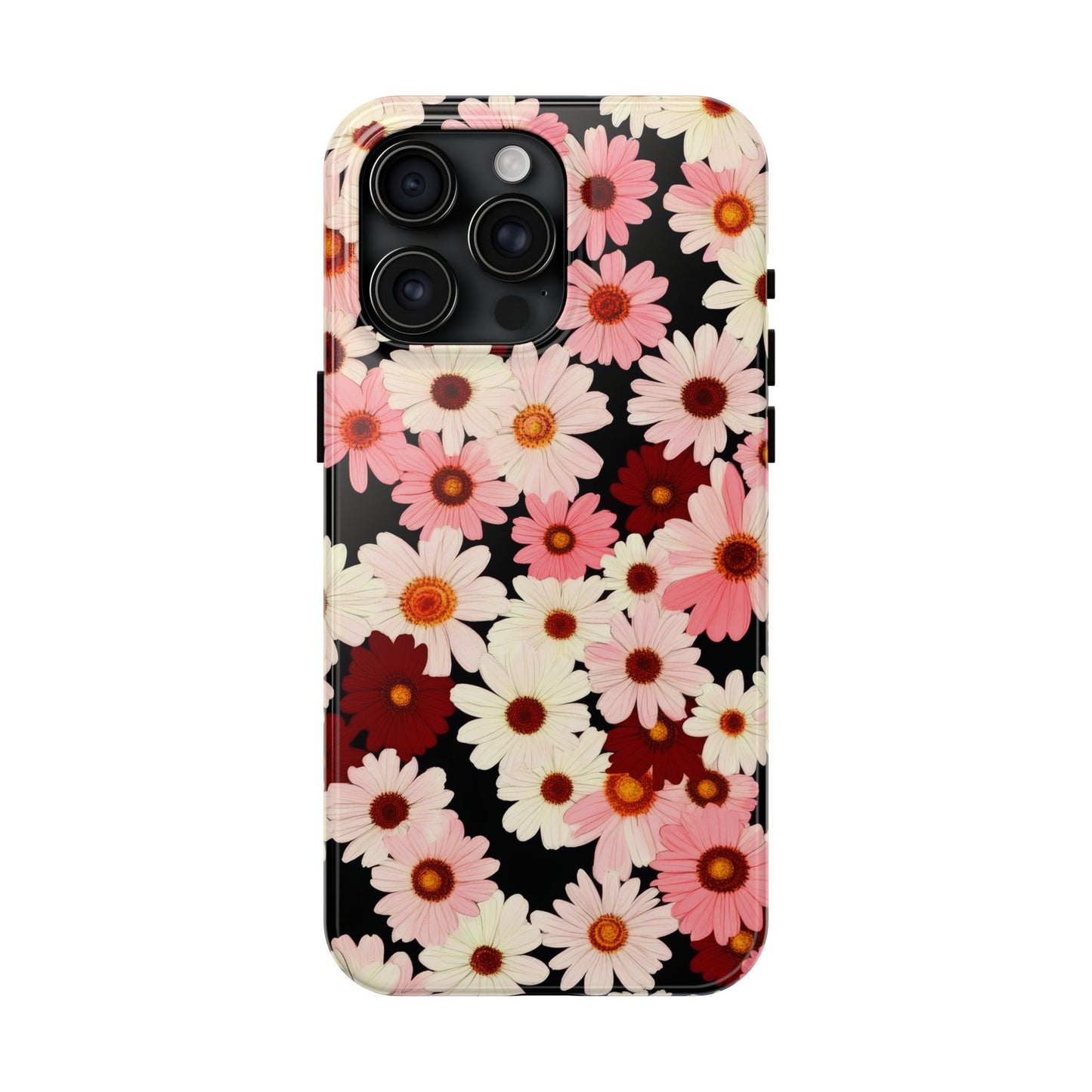 Floral Daisies Tough Phone Case — Pink & Burgundy Flower Protection