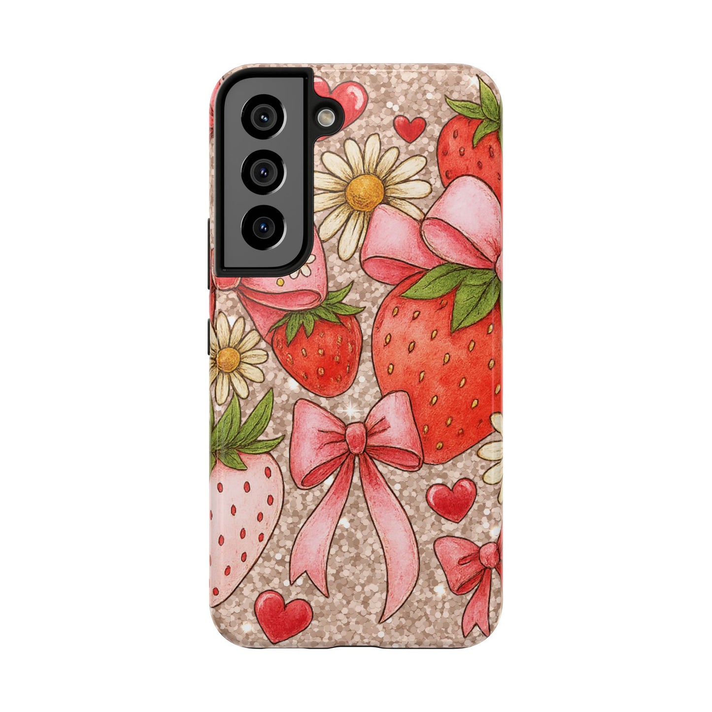 Strawberry Bow Tough Phone Case — Cute Floral Hearts iPhone Protector