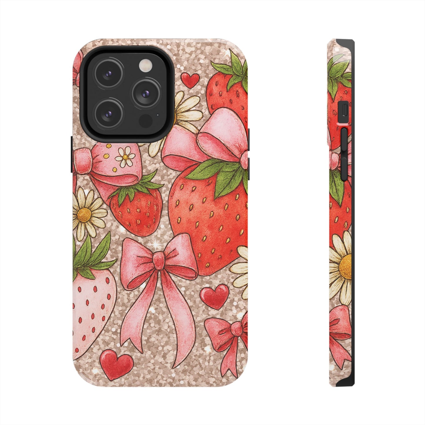 Strawberry Bow Tough Phone Case — Cute Floral Hearts iPhone Protector