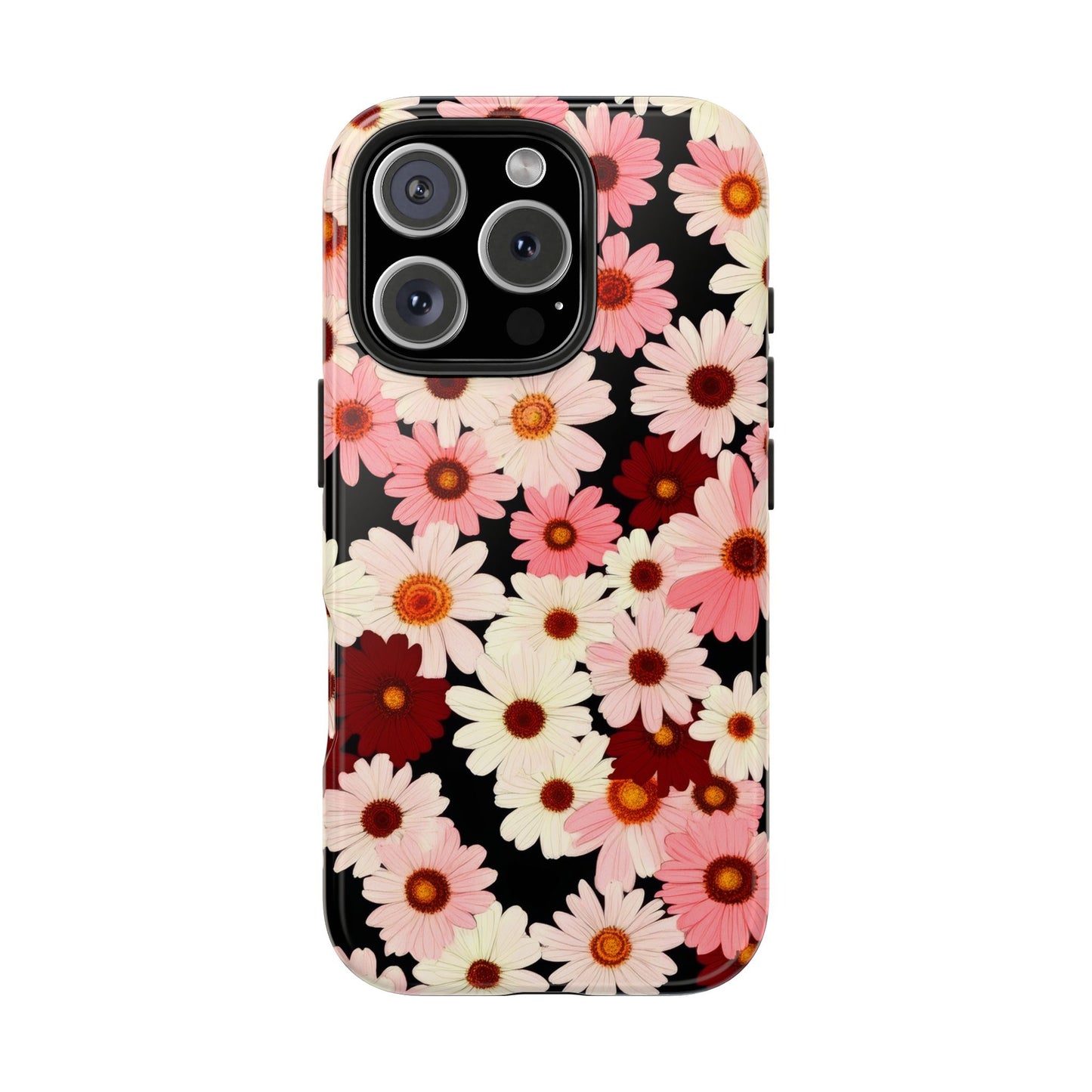 Floral Daisies Tough Phone Case — Pink & Burgundy Flower Protection