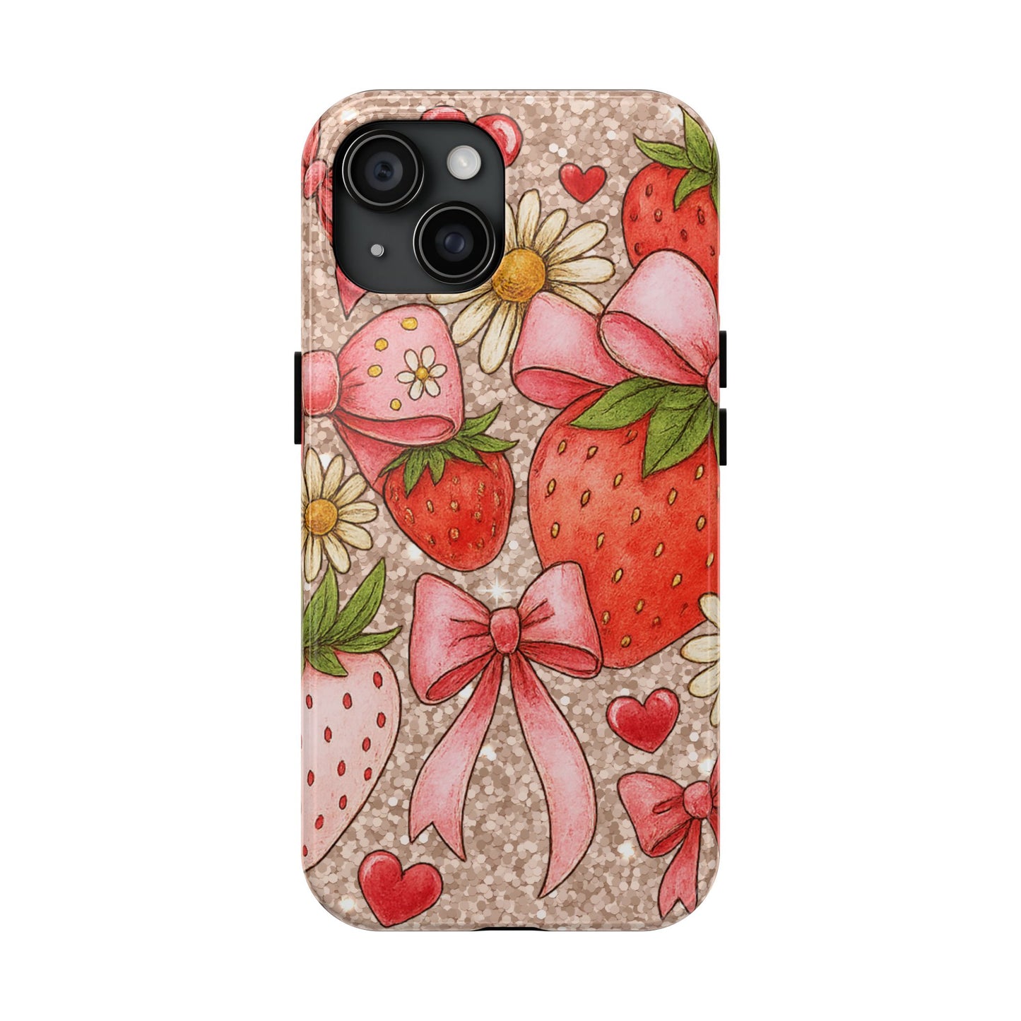 Strawberry Bow Tough Phone Case — Cute Floral Hearts iPhone Protector