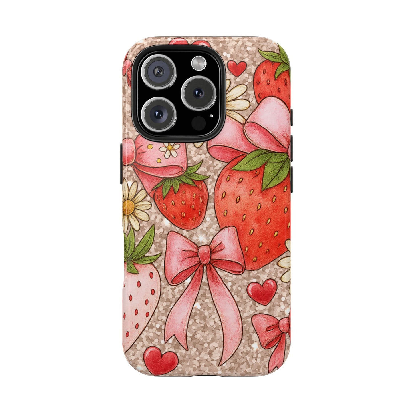 Strawberry Bow Tough Phone Case — Cute Floral Hearts iPhone Protector