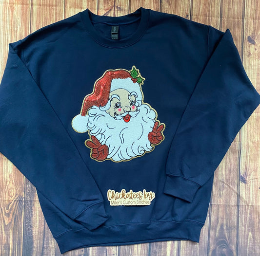 Santa sequin, chenille and glitter crew neck sweatshirt.